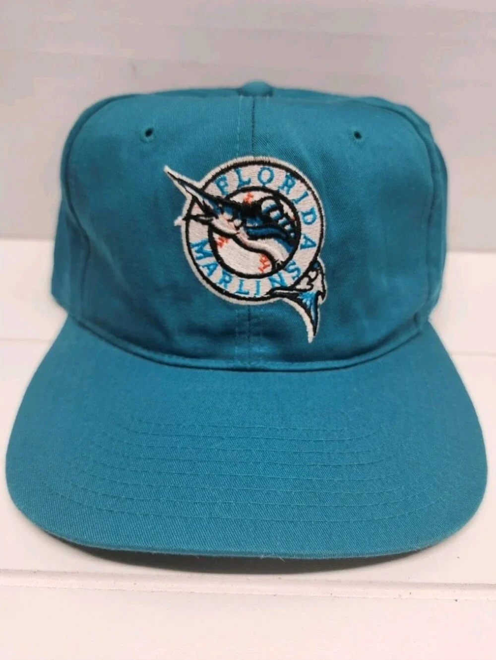 Vintage 90's Miami Marlins Baseball Snapback Hat Teal Unisex Cap.